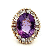 14K Yellow Gold Amethyst and Baguette Diamond Ring -ESTATE - FINAL SALE
